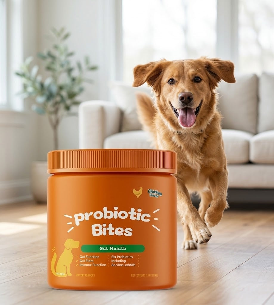 Puppify Gut & Skin Chews with happy dog